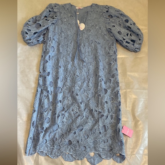 Buddy Love Dresses & Skirts - Midi Blue Floral Dress Clear Beaded Details Womens Medium Buddy Love Pamela